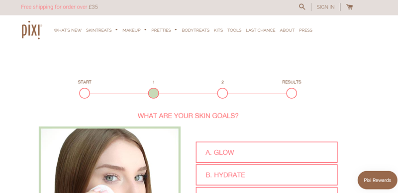 Pixi Beauty quiz progress