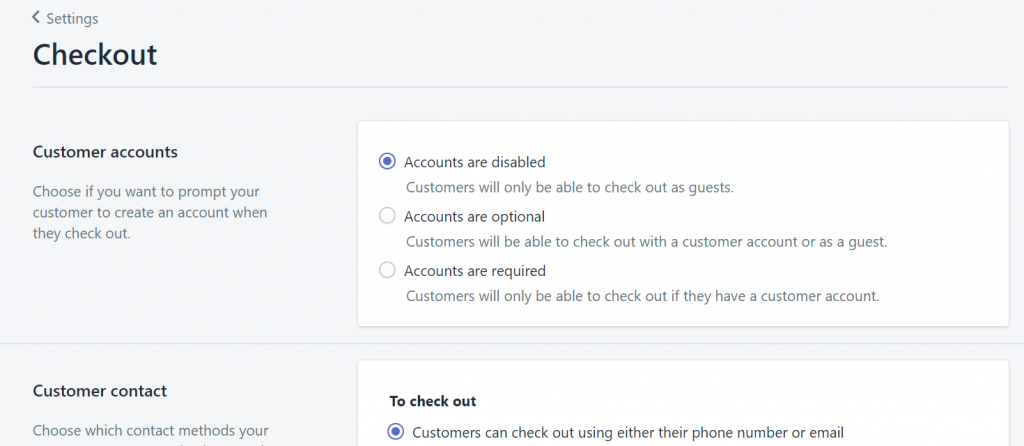 Shopify checkout settings