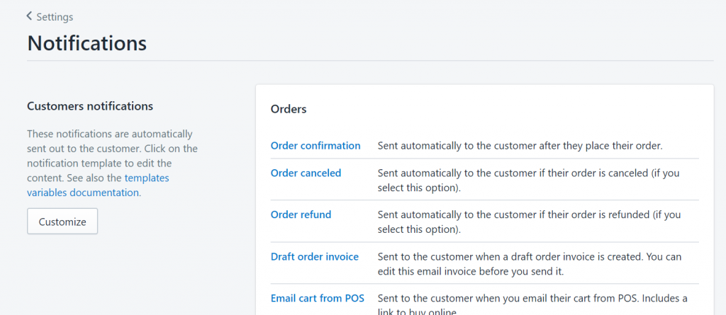 Shopify notifications